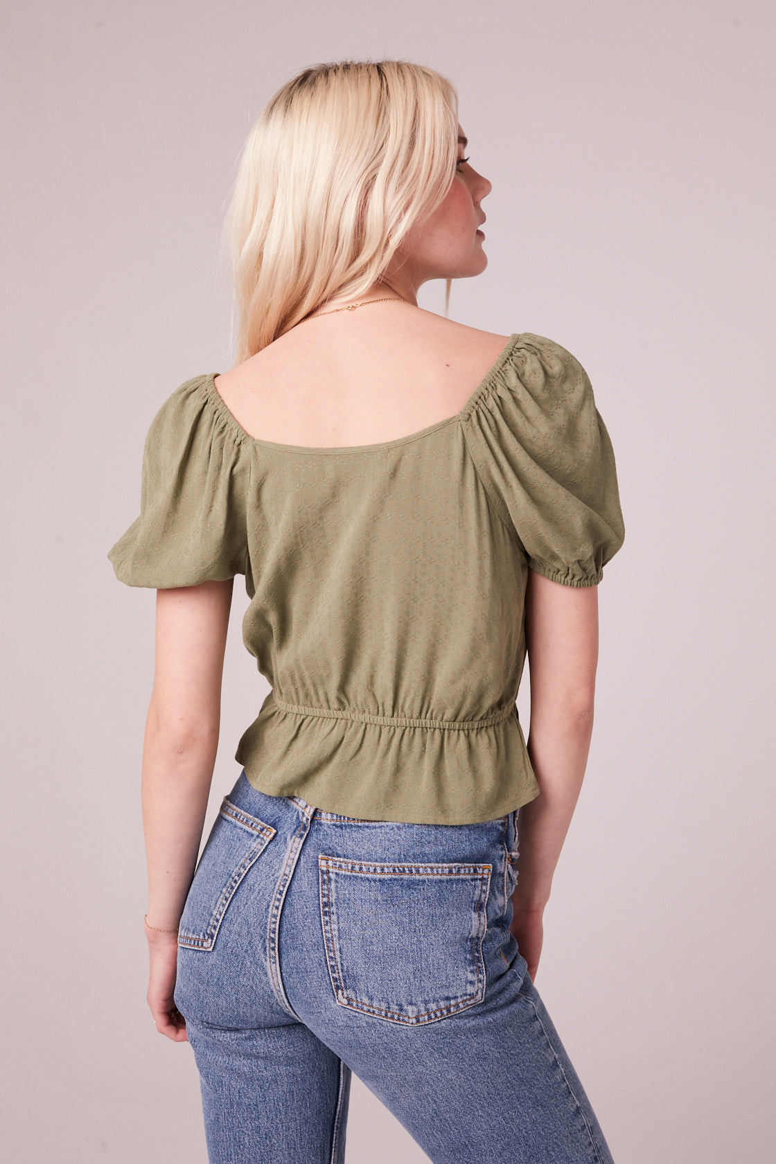 Imola Moss Embroidered Puff Sleeve Top Back