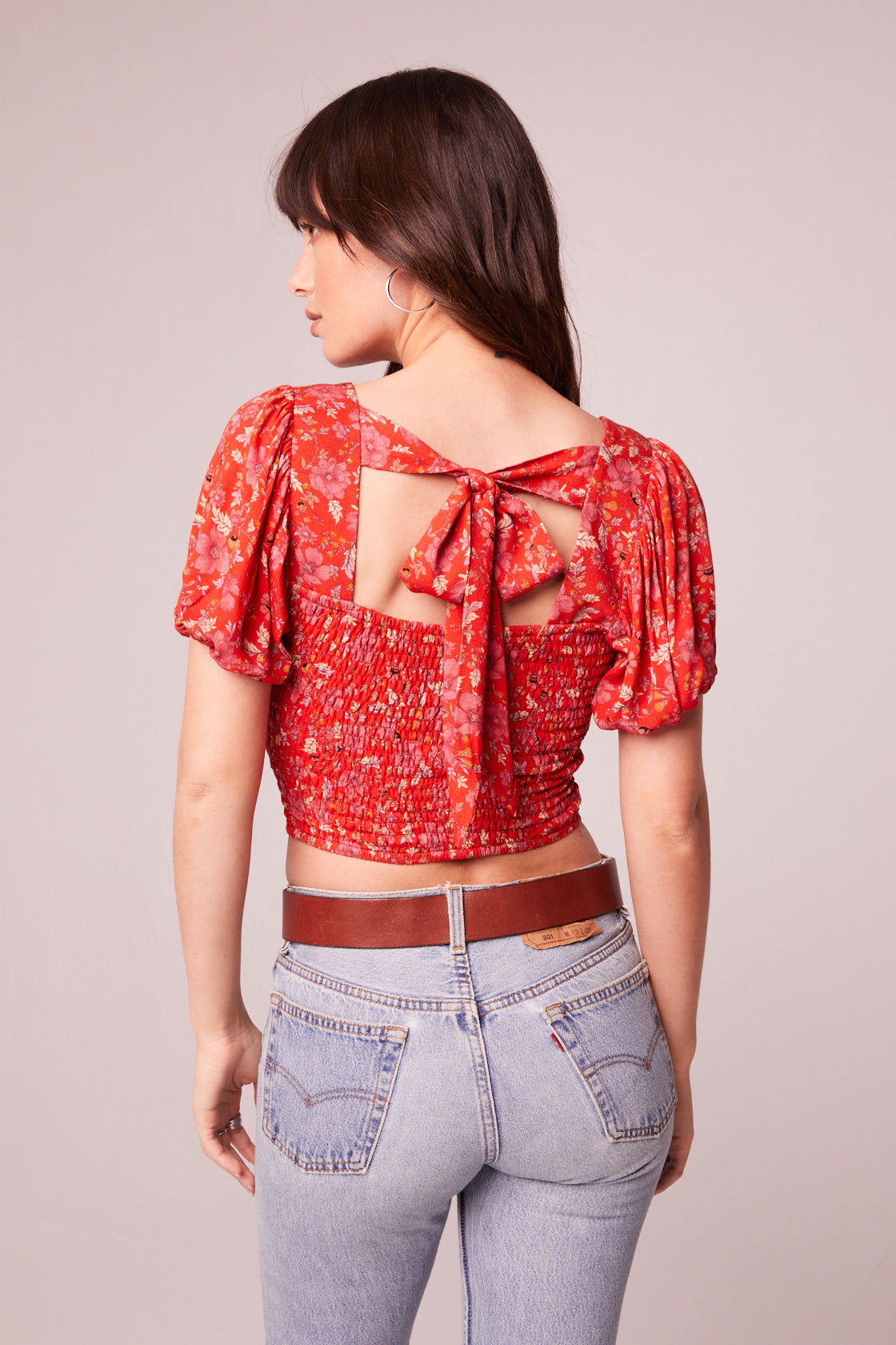 Joelle Crimson Floral Smocked Top