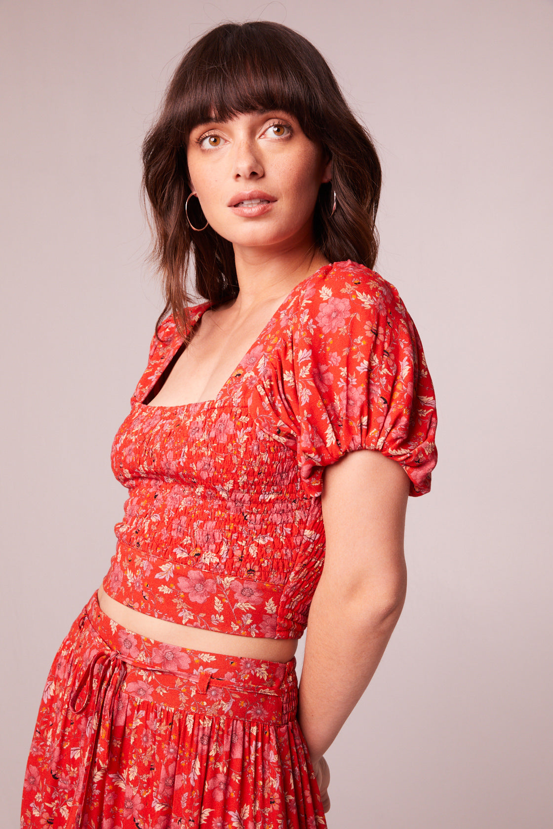 Joelle Crimson Floral Smocked Top
