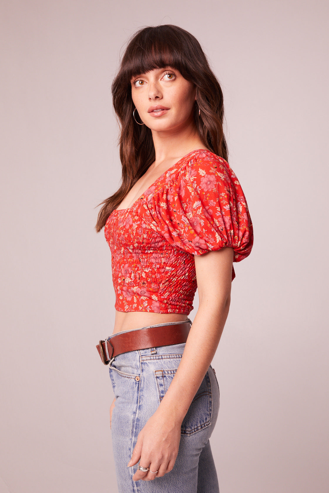 Joelle Crimson Floral Smocked Top