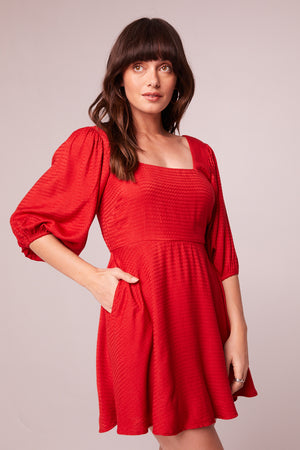 Josette Red Puff Sleeve Mini Dress