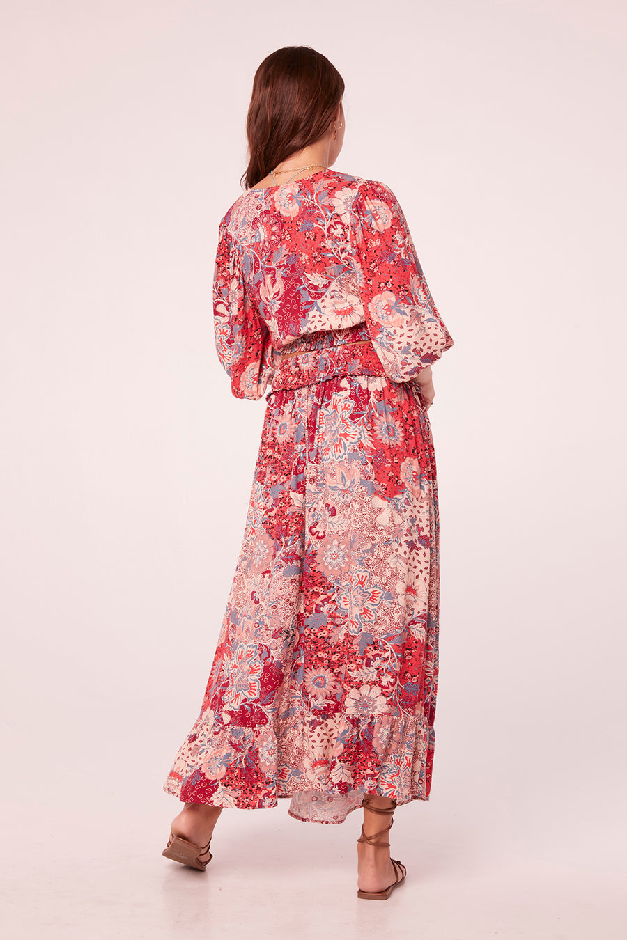 Kaira Coral Paisley Smocked Waist Maxi Skirt