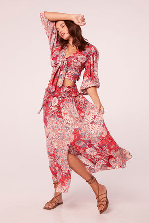 Kaira Coral Paisley Smocked Waist Maxi Skirt