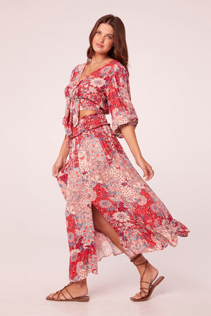 Kaira Coral Paisley Smocked Waist Maxi Skirt