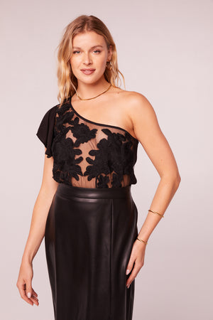 Kallithea Black Sheer Embroidery Bodysuit