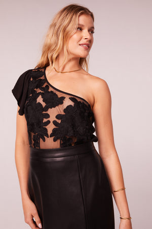 Kallithea Black Sheer Embroidery Bodysuit