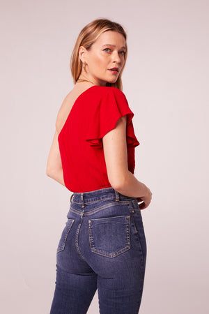 Kallithea Red Sheer Embroidery Bodysuit