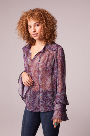 Kima Plum Paisley Long Sleeve Top Detail
