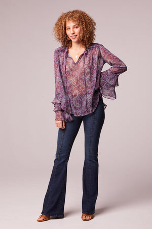 Kima Plum Paisley Long Sleeve Top Front