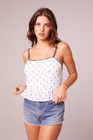 Legacy White and Navy Dot Peplum Top