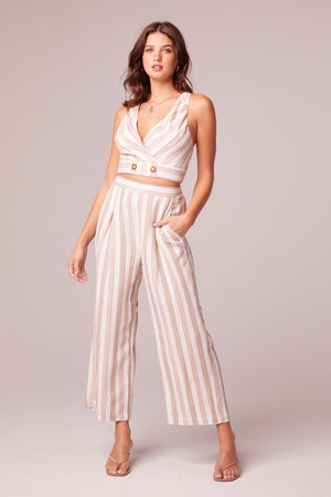 Livin' For You Beige Stripe Button Front Top