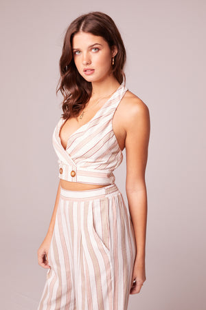 Livin' For You Beige Stripe Button Front Top