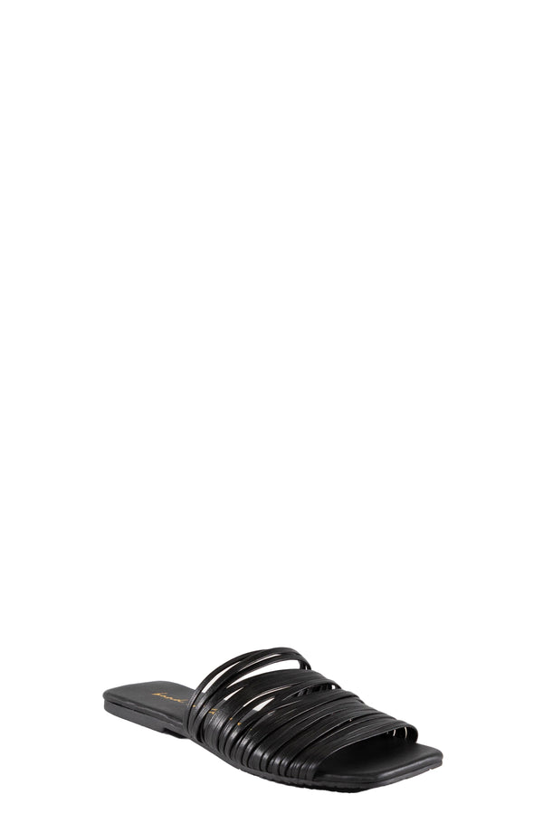 Lyra Black Leather Strappy Slide Sandal