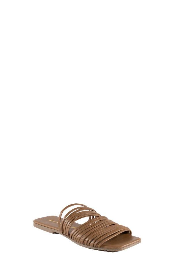 Lyra Tan Leather Strappy Slide Sandal