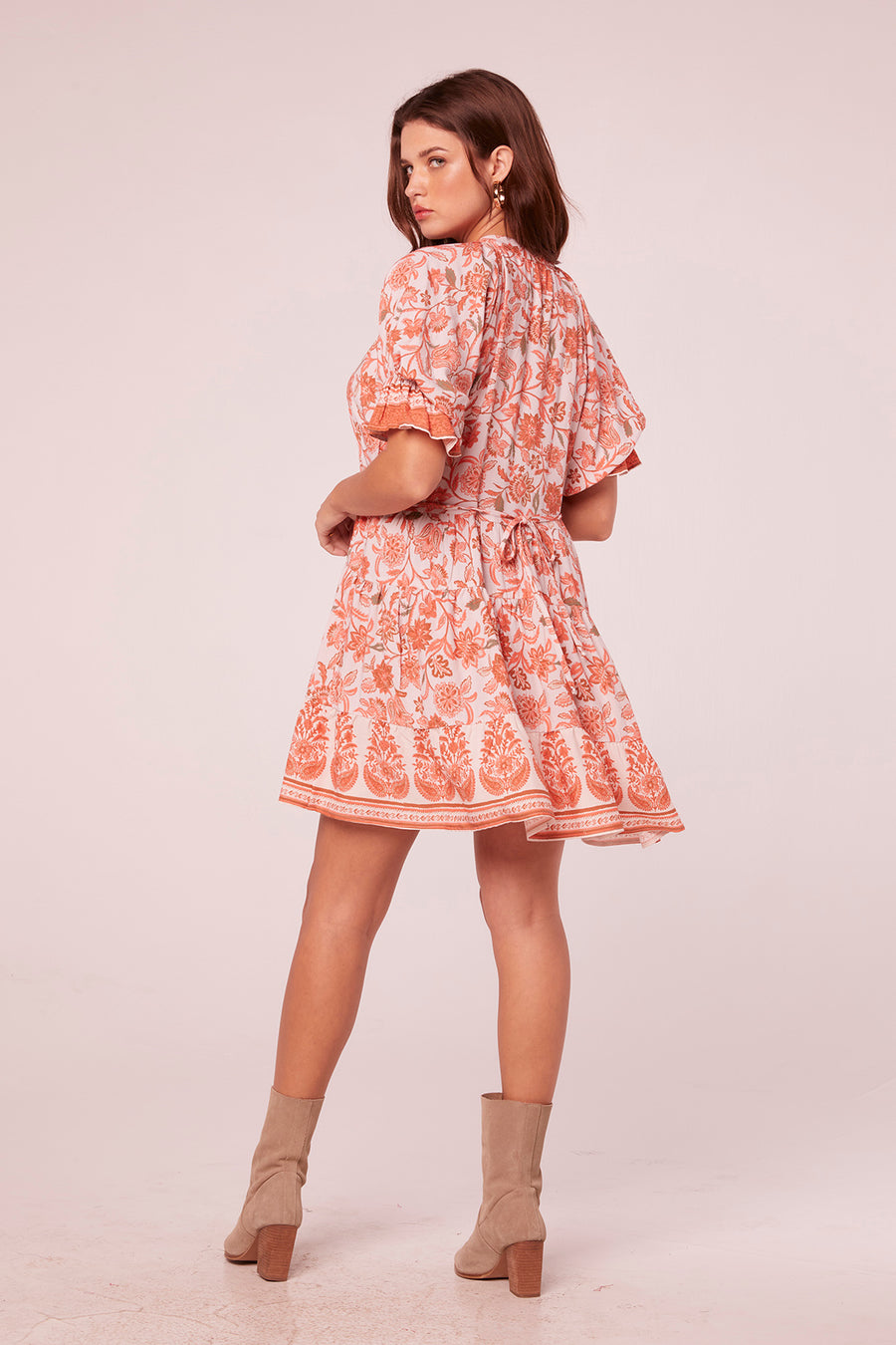 Lalana Salmon Floral Border Print Mini Dress