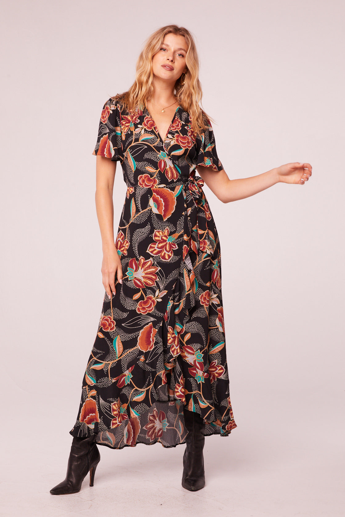 Lamia Black Floral Wrap Maxi Dress