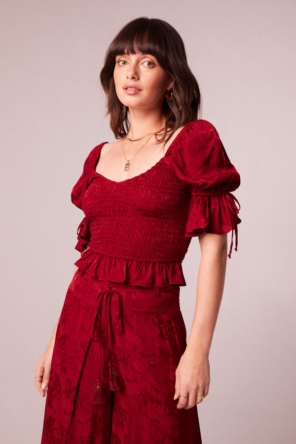 Lea Rhubarb Smocked Crop Top