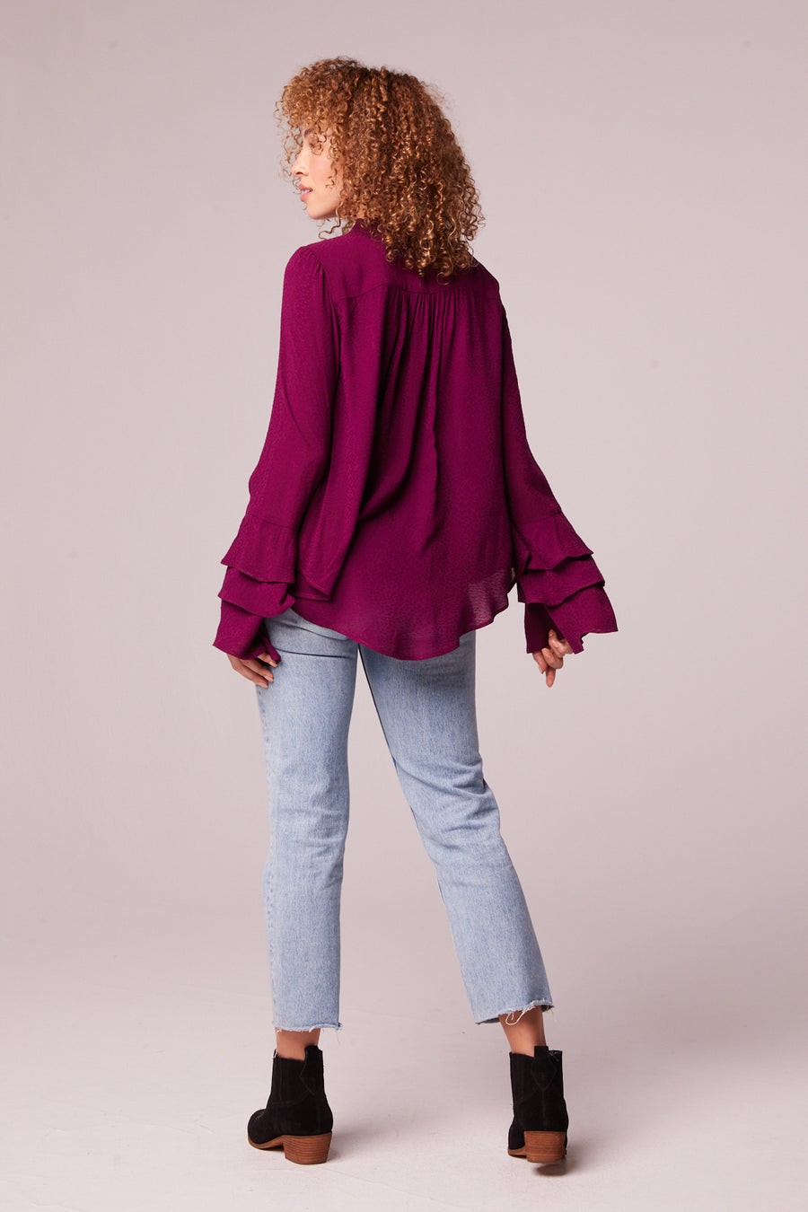 Lecce Plum Ruffle Sleeve Top Master