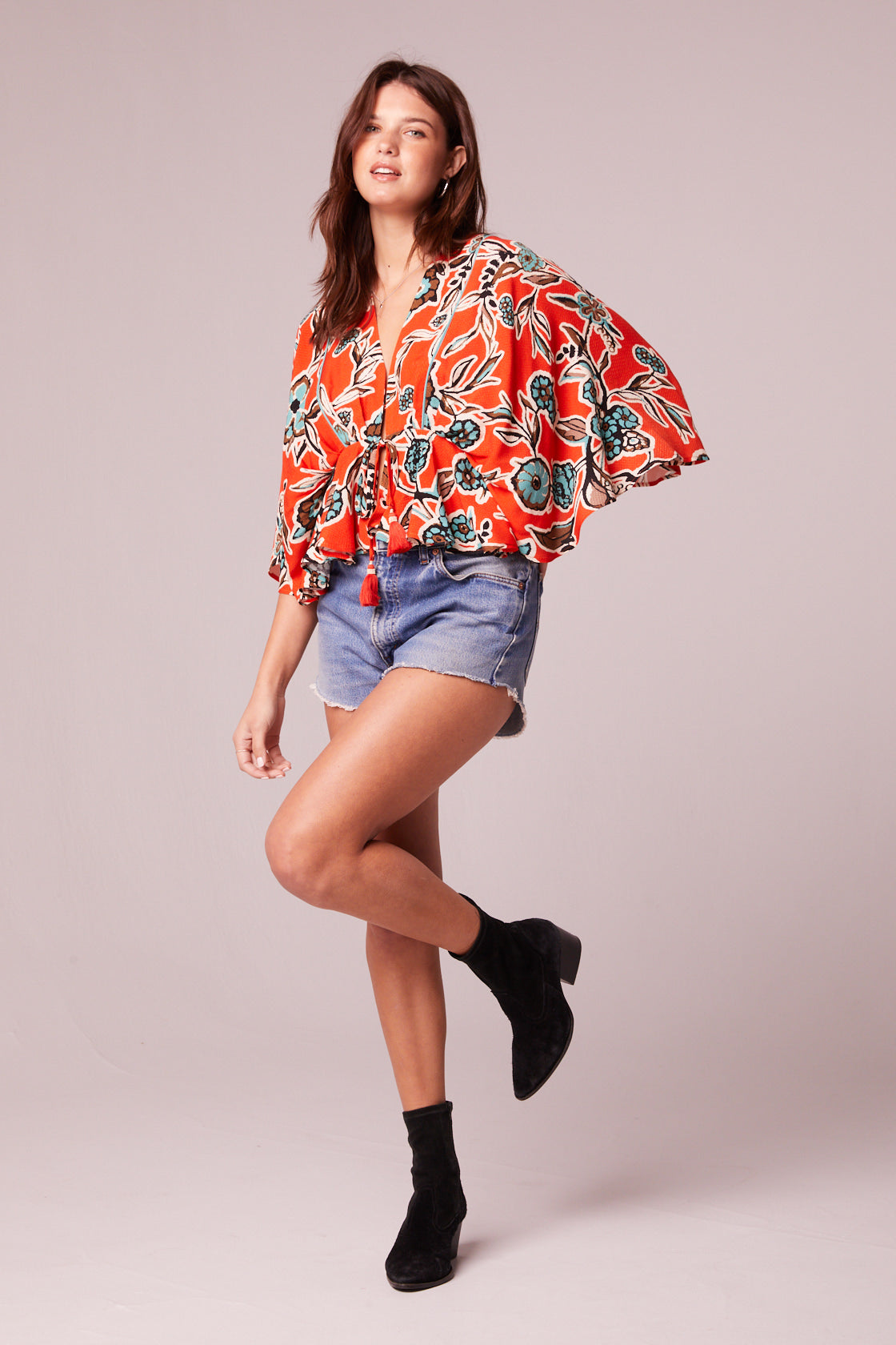 Leticia Tangerine Floral Batwing Top