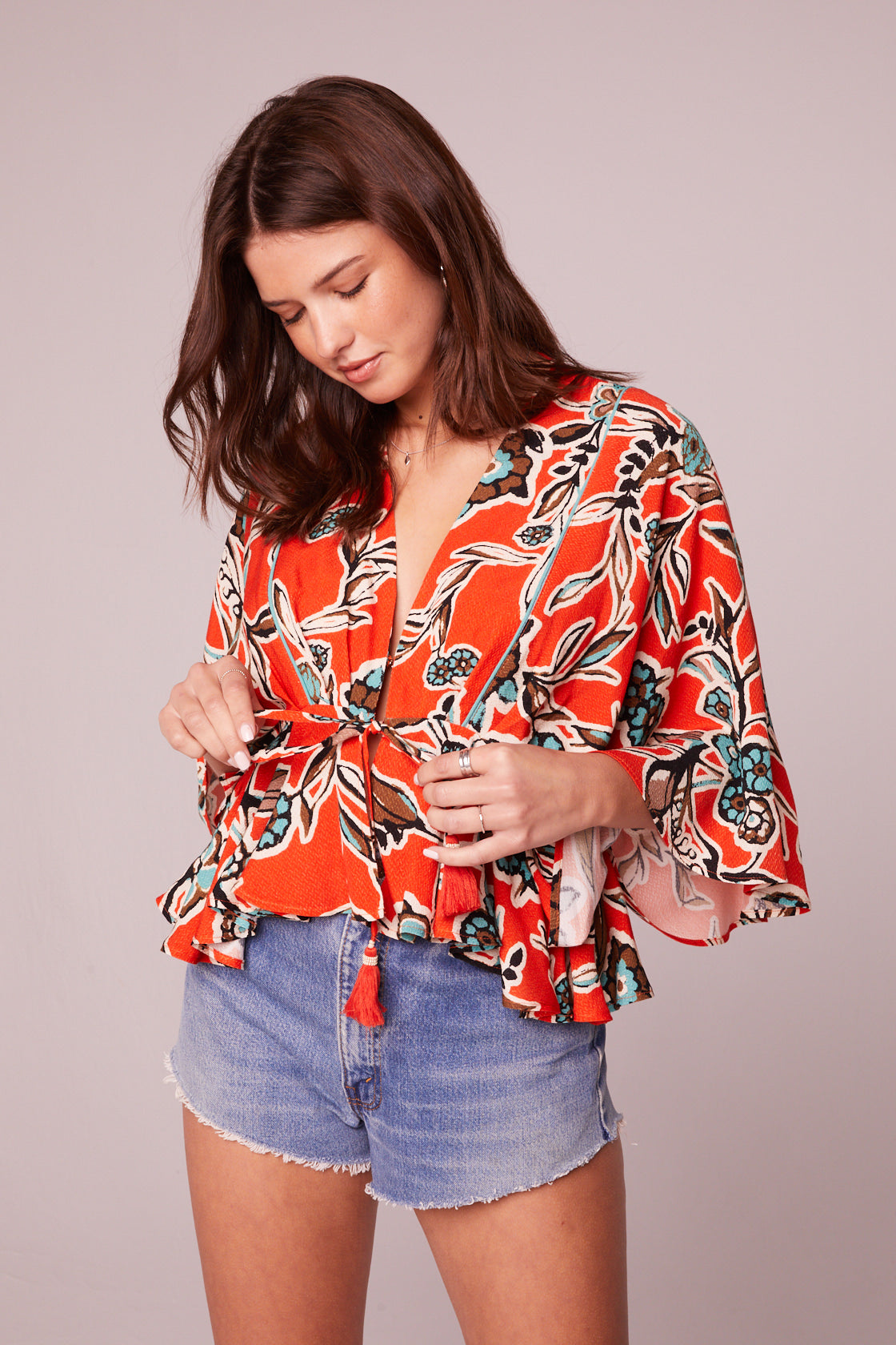 Leticia Tangerine Floral Batwing Top