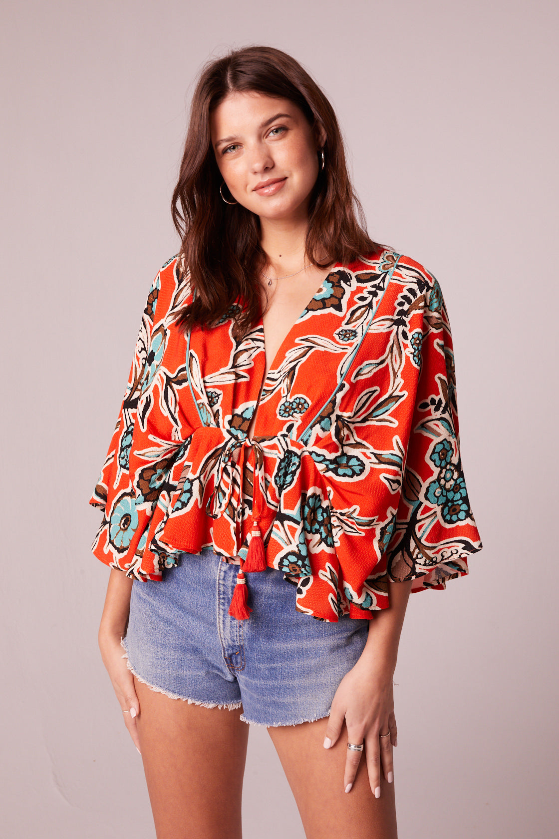 Leticia Tangerine Floral Batwing Top
