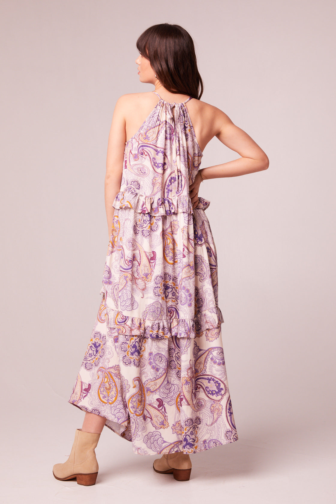 Liliane Purple Paisley Tiered Maxi Dress