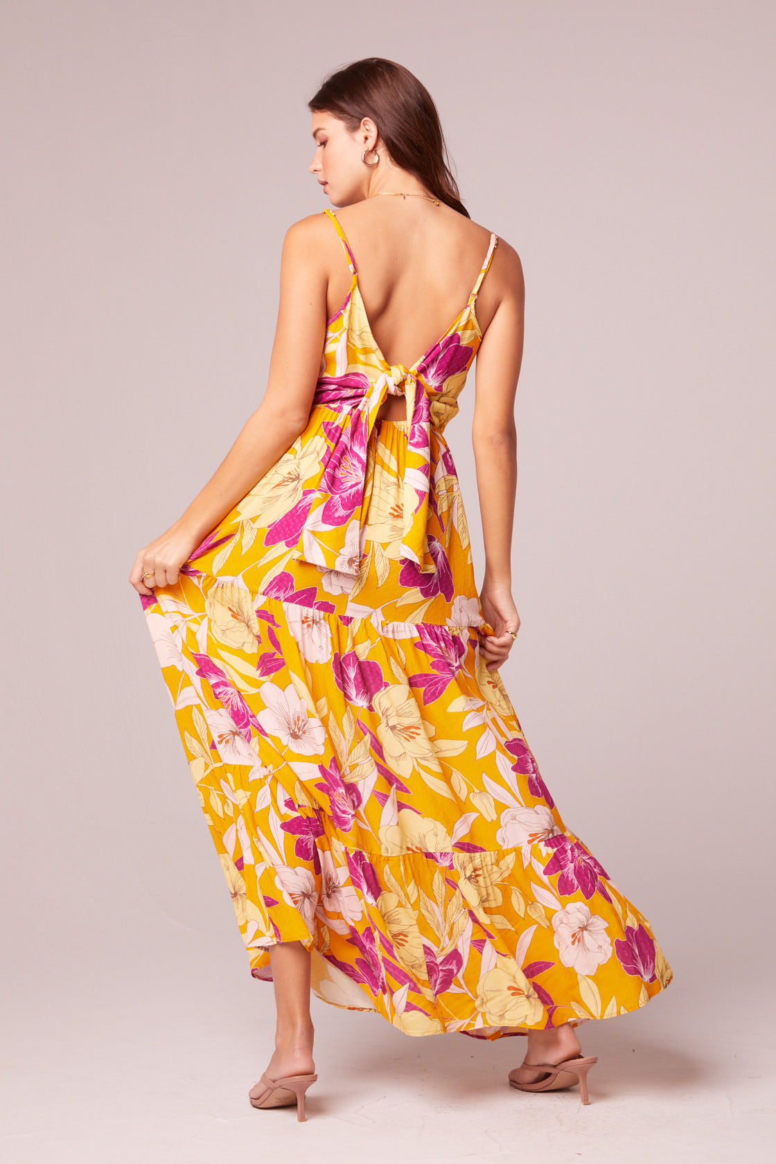 Lovescape Gold Floral Cowl Neck Maxi Dress