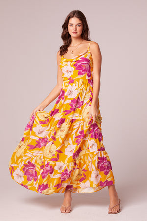 Lovescape Gold Floral Cowl Neck Maxi Dress