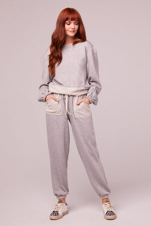 Loy Heather Gray Shimmer Joggers Front