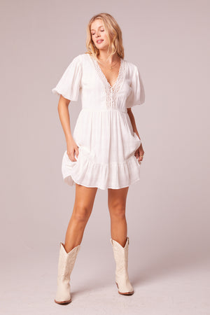 Melody White Puff Sleeve Mini Dress