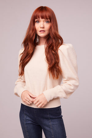 Maclaine Champagne Puff Sleeve Sweater Detail