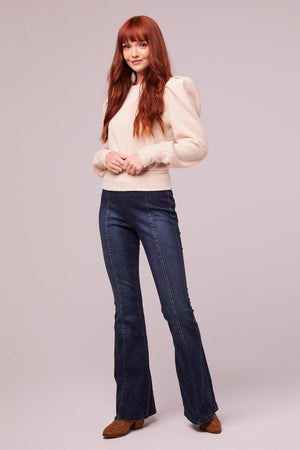 Maclaine Champagne Puff Sleeve Sweater Side