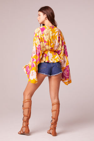 Mad Love Gold Floral Batwing Top