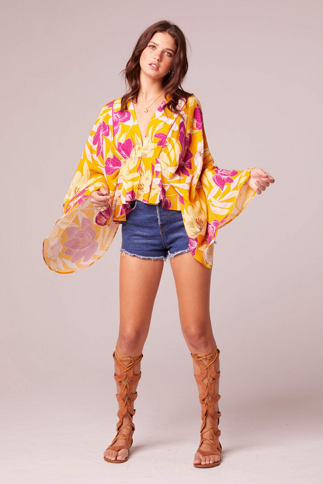Mad Love Gold Floral Batwing Top