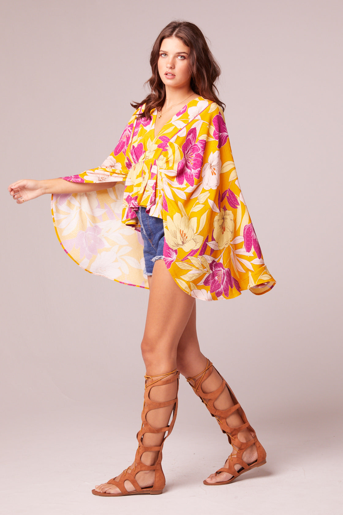 Mad Love Gold Floral Batwing Top