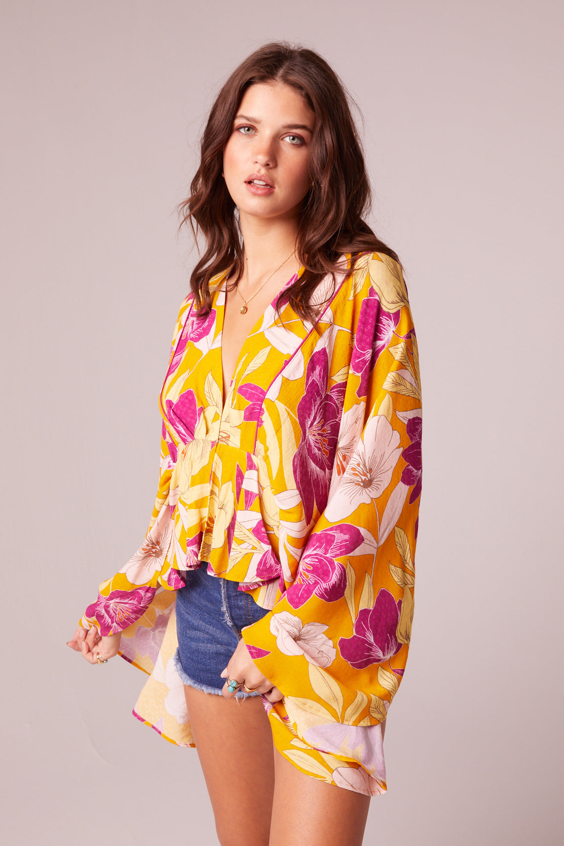 Mad Love Gold Floral Batwing Top