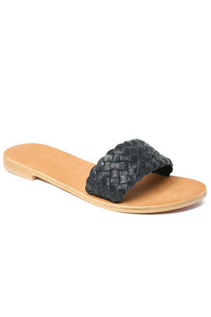 Malibu Black Braided Leather Slide Sandal Front