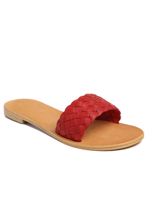 Malibu Red Braided Leather Slide Sandal Front