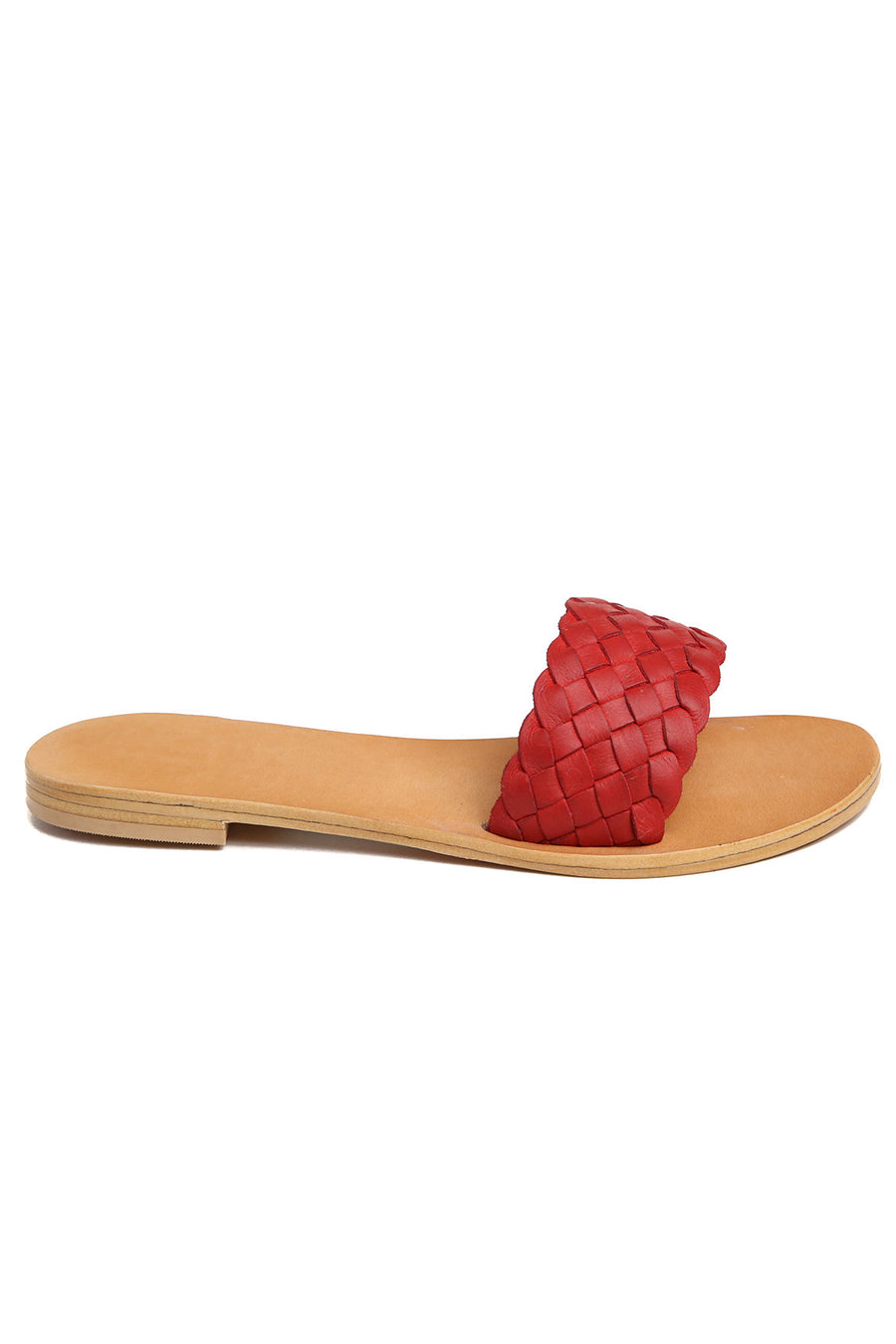 Malibu Red Braided Leather Slide Sandal Front