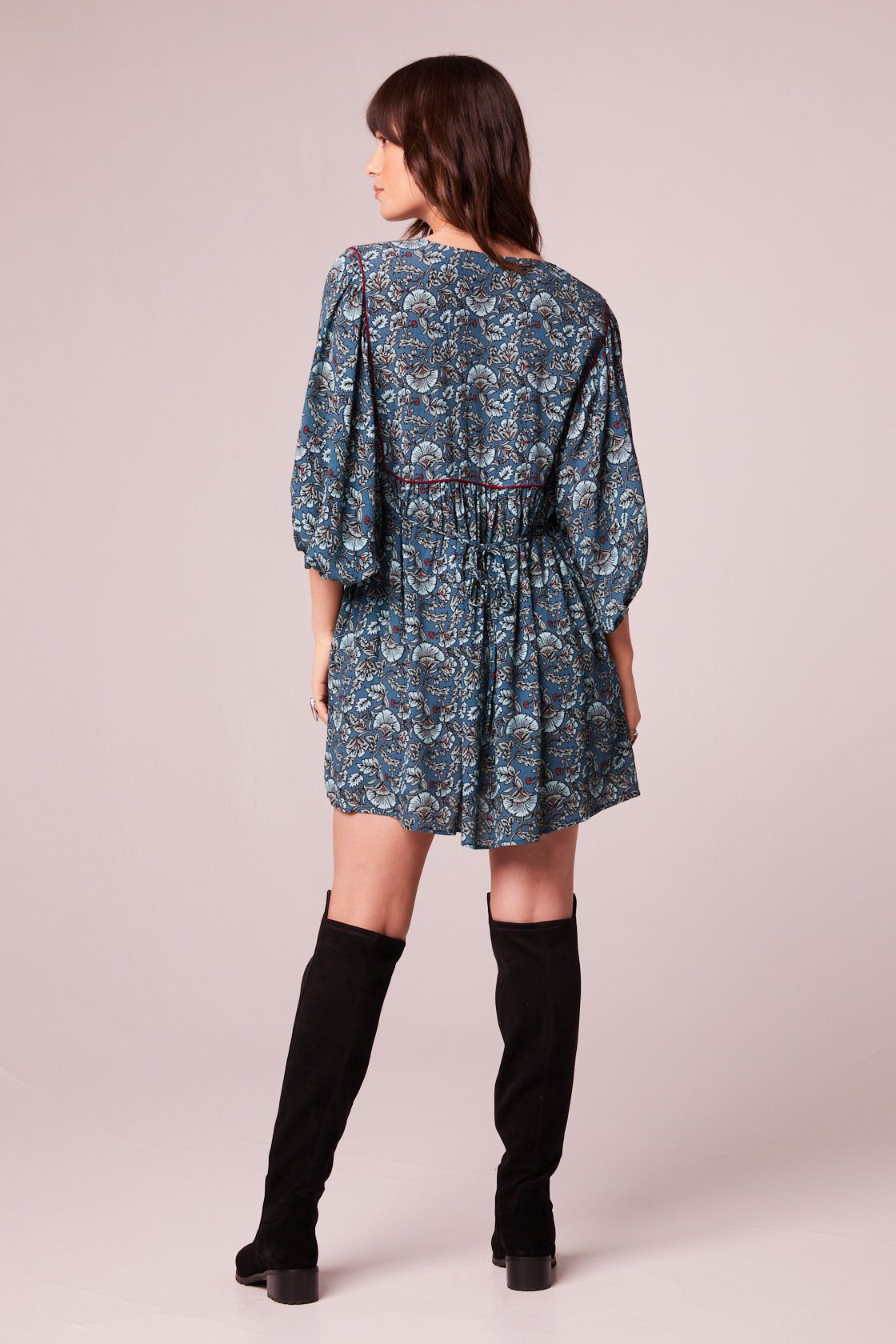 Mallory Teal Floral Babydoll Mini Dress