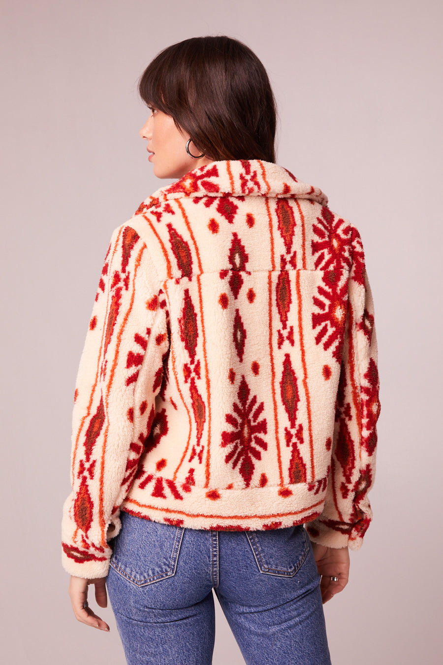 Melrose Cream Vegan Shearling Printed Jacket