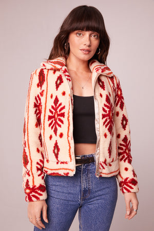 Melrose Cream Vegan Shearling Printed Jacket