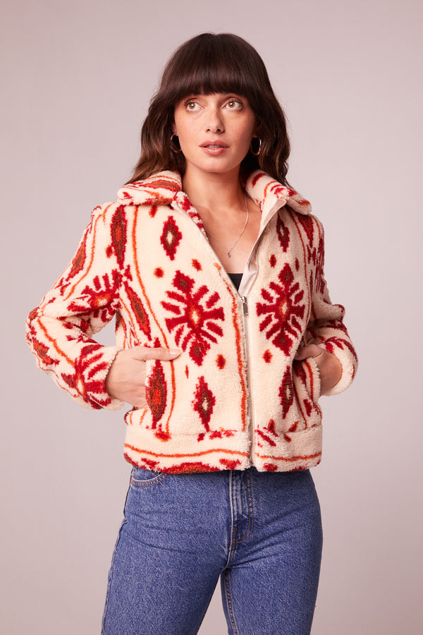 Melrose Cream Vegan Shearling Printed Jacket