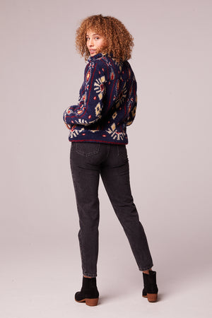 Melrose Navy Vegan Shearling Printed Jacket Back