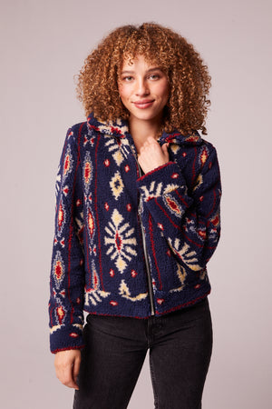 Melrose Navy Vegan Shearling Printed Jacket Detail
