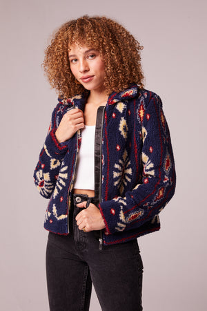 Melrose Navy Vegan Shearling Printed Jacket Master