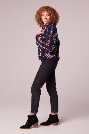 Melrose Navy Vegan Shearling Printed Jacket Side