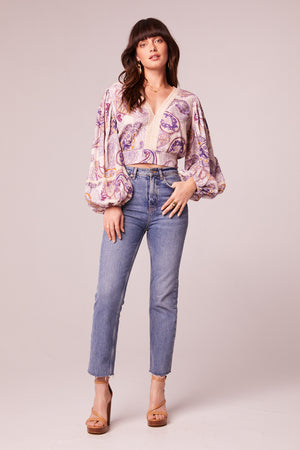 Mirabelle Purple Paisley Lace Crop Top