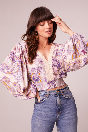 Mirabelle Purple Paisley Lace Crop Top