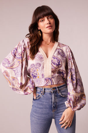 Mirabelle Purple Paisley Lace Crop Top